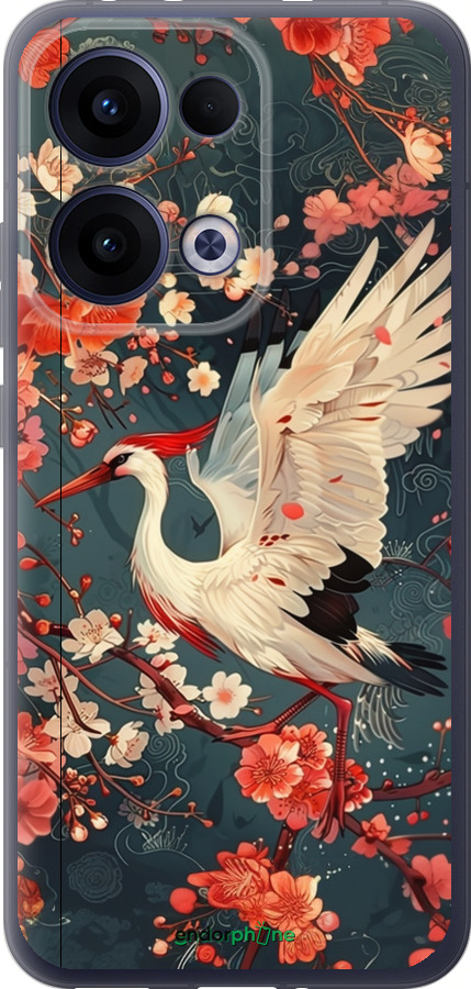 Силиконовый чехол Сакура и аист для Oppo Reno13 5G - 6108u-3944 изображение 