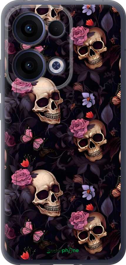 Силиконовый чехол Черепа и розы для Oppo Reno13 5G - 6316u-3944 изображение 