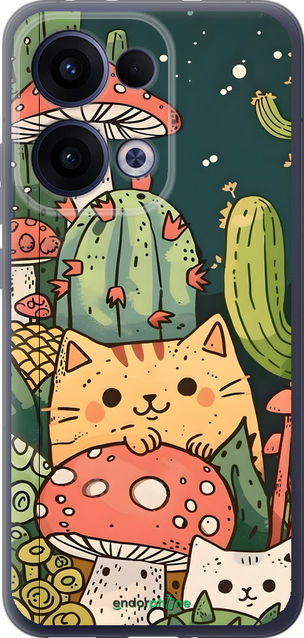 Силиконовый чехол Коты грибы для Oppo Reno13 5G - 6321u-3944 изображение 