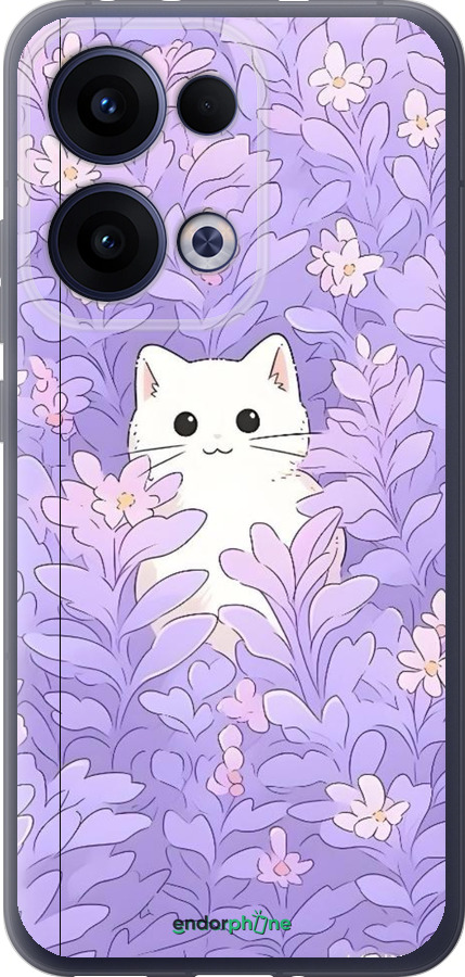 Силиконовый чехол Котик в цветах для Oppo Reno13 5G - 6390u-3944 изображение 