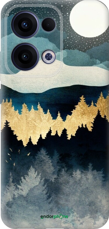 Силиконовый чехол Ночной пейзаж с лесом и горами для Oppo Reno13 5G - 6493u-3944 изображение 