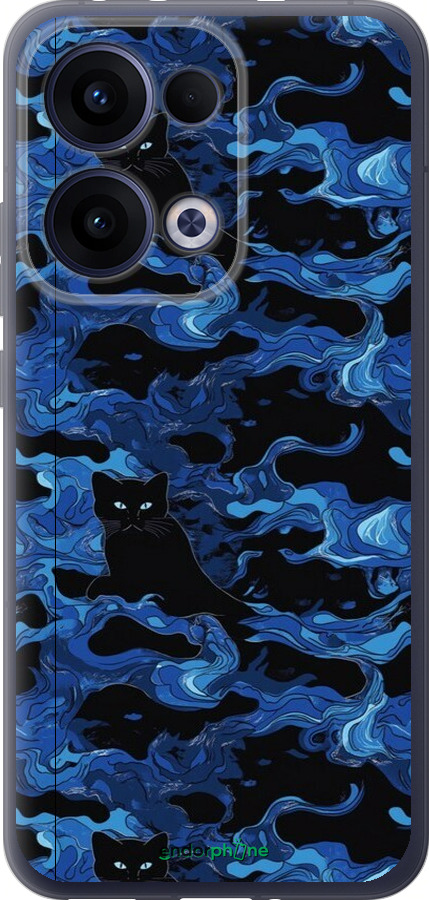 Силіконовий чехол Візерунок чорних котів на блакитному фоні для Oppo Reno13 5G - 6525u-3944 изображение 