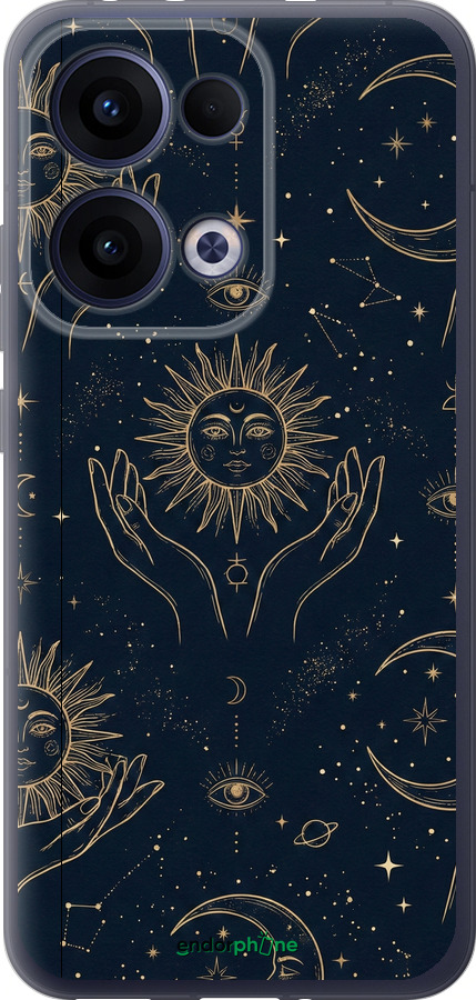 Силиконовый чехол Celestial Harmony: Sun & Moon Gold Mystic Pattern для Oppo Reno13 5G - 6778u-3944 изображение 
