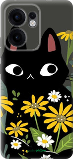 Силіконовий чехол Чорний кіт з квітами для Oppo Reno13 F 5G / Reno13 F 4G - 6448u-3955 изображение 