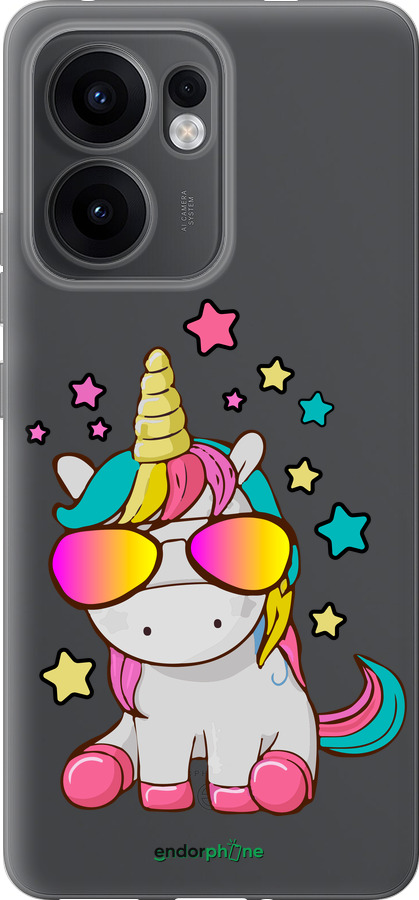 Силиконовый чехол Единорог в очках для Oppo Reno13 F 5G / Reno13 F 4G - 4879u-3955 изображение 
