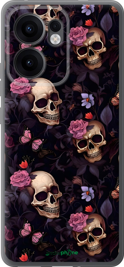 Силиконовый чехол Черепа и розы для Oppo Reno13 F 5G / Reno13 F 4G - 6316u-3955 изображение 