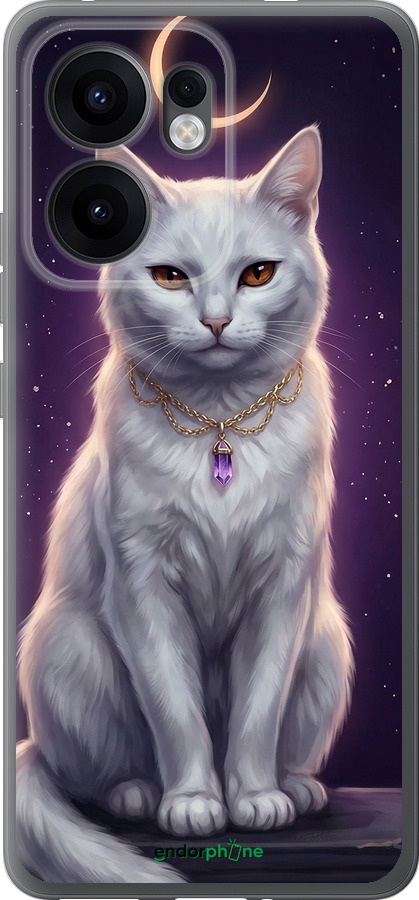 Силіконовий чехол Mystic White Cat Gothic Dark Purple Gold для Oppo Reno13 F 5G / Reno13 F 4G - 6805u-3955 изображение 