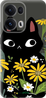 Силиконовый чехол Черный кот с цветами для Oppo Reno13 Pro - 6448u-3943 изображение 