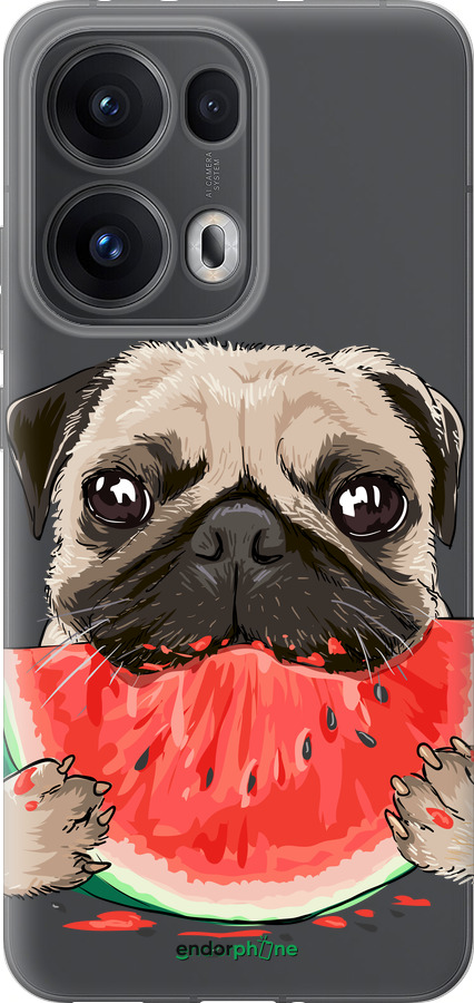 Силиконовый чехол Мопс и арбуз для Oppo Reno13 Pro - 4665u-3943 изображение 