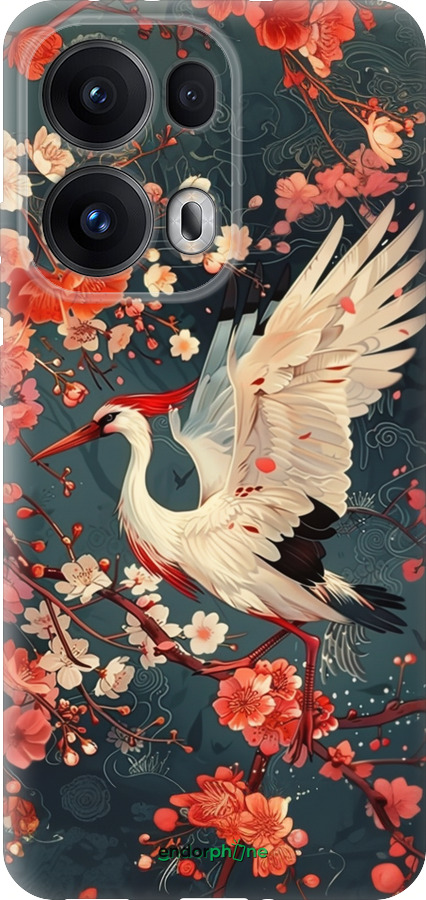 Силиконовый чехол Сакура и аист для Oppo Reno13 Pro - 6108u-3943 изображение 