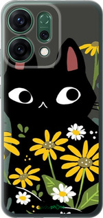 Силиконовый чехол Черный кот с цветами для Oppo RENO14 5G - 6448u-4058 изображение 