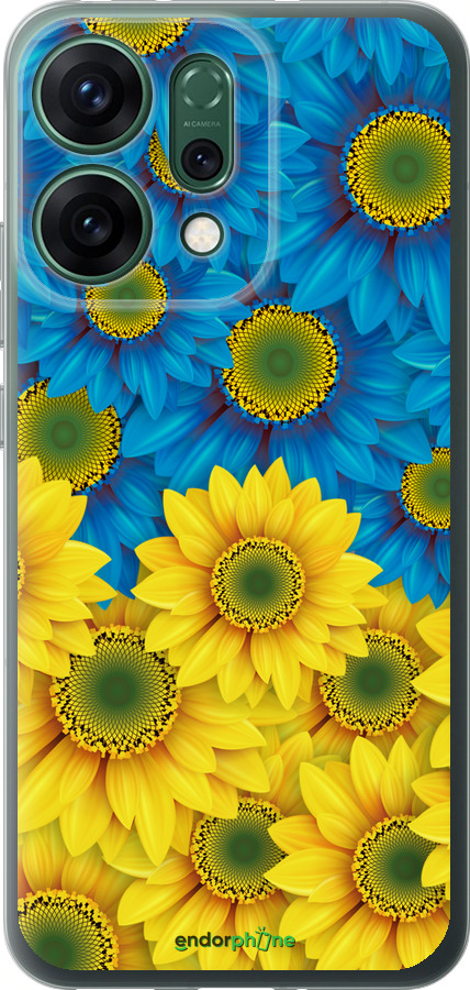 Силиконовый чехол Жёлто-голубые цветы для Oppo RENO14 5G - 1048u-4058 изображение 