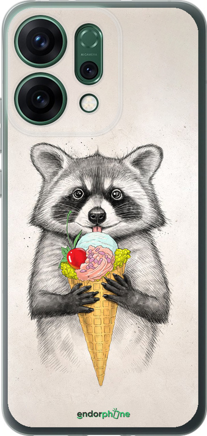 Силиконовый чехол Енотик с мороженым для Oppo RENO14 5G - 4602u-4058 изображение 