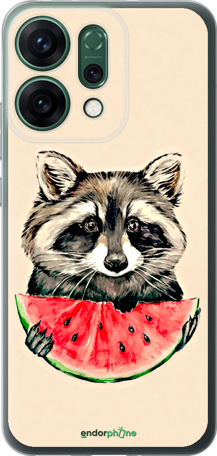 Силиконовый чехол Енотик с арбузом для Oppo RENO14 5G - 4605u-4058 изображение 