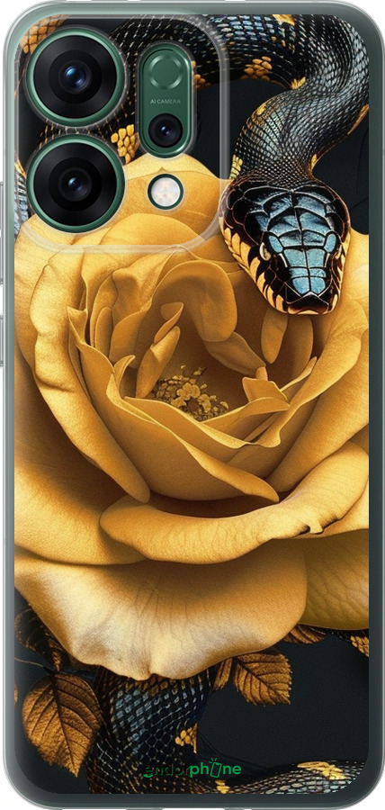 Силіконовий чехол Black snake and golden rose для Oppo RENO14 5G - 6068u-4058 изображение 
