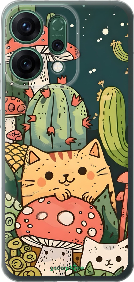Силиконовый чехол Коты грибы для Oppo RENO14 5G - 6321u-4058 изображение 