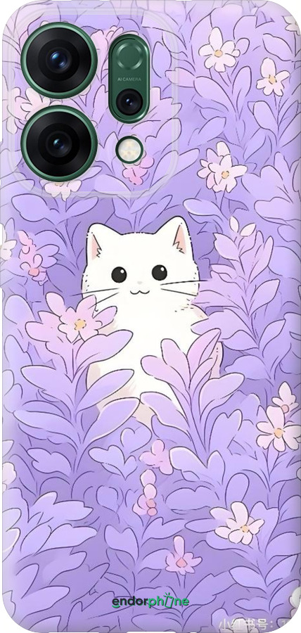 Силиконовый чехол Котик в цветах для Oppo RENO14 5G - 6390u-4058 изображение 