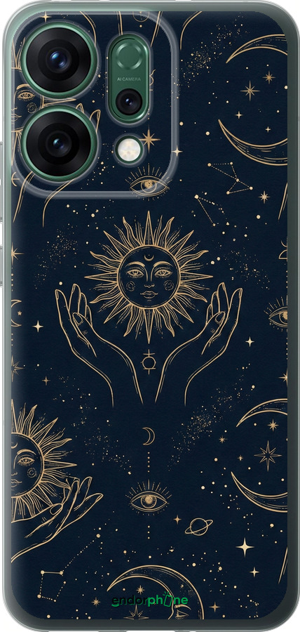Силиконовый чехол Celestial Harmony: Sun & Moon Gold Mystic Pattern для Oppo RENO14 5G - 6778u-4058 изображение 