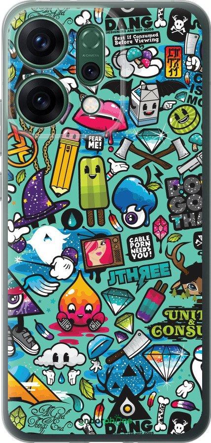 Силиконовый чехол Стикер бомбинг 1 для Oppo RENO14 5G - 693u-4058 изображение 