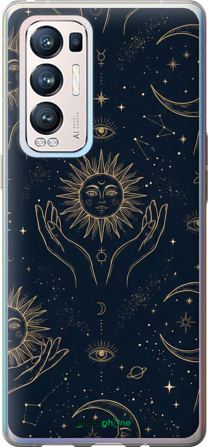 Силиконовый чехол Celestial Harmony: Sun & Moon Gold Mystic Pattern для Oppo Reno5 Pro Plus - 6778u-2243 изображение 