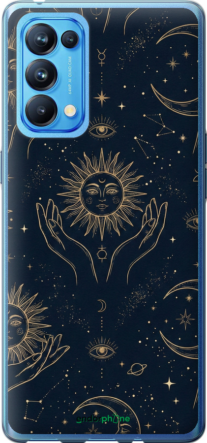 Силиконовый чехол Celestial Harmony: Sun & Moon Gold Mystic Pattern для Oppo Reno5 Pro - 6778u-2239 изображение 
