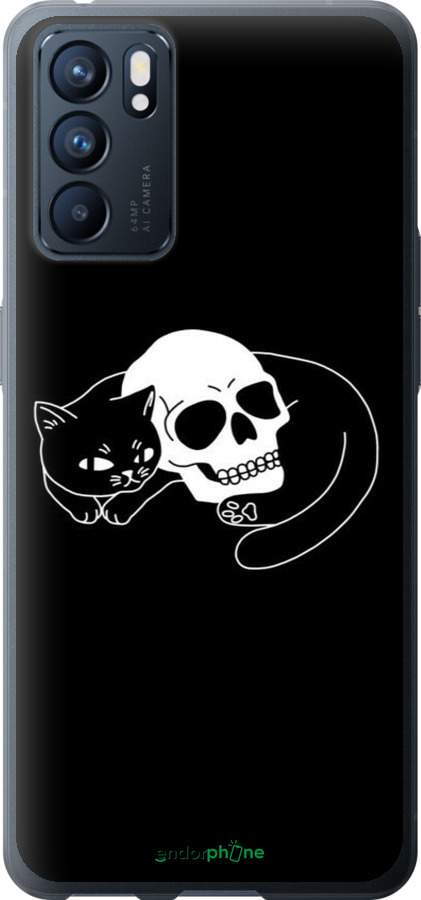 Силиконовый чехол С изображением кота и черепа для Oppo Reno6 5G - 6491u-2651 изображение 