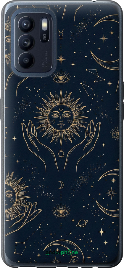 Силиконовый чехол Celestial Harmony: Sun & Moon Gold Mystic Pattern для Oppo Reno6 Z - 6778u-2477 изображение 