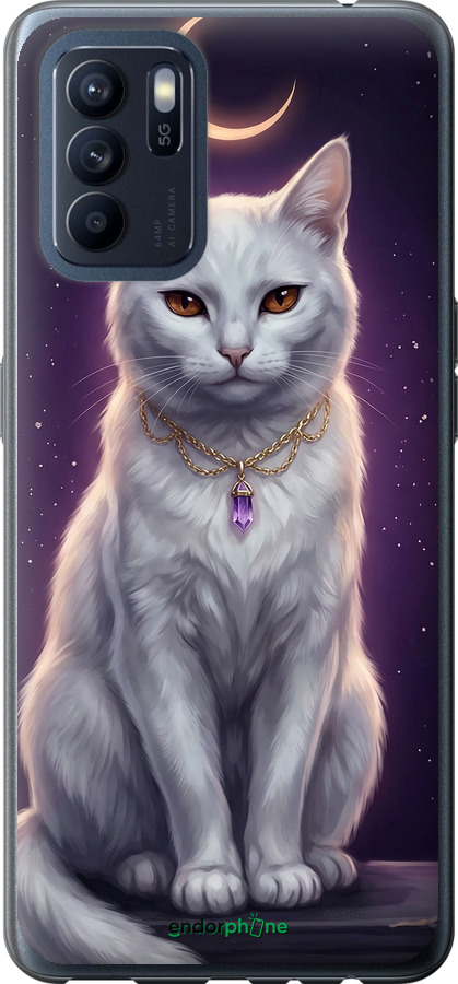 Силиконовый чехол Mystic White Cat Gothic Dark Purple Gold для Oppo Reno6 Z - 6805u-2477 изображение 