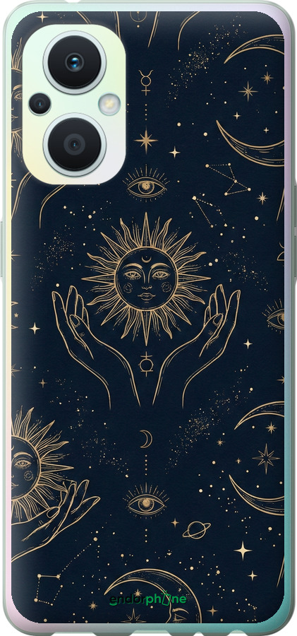 Силіконовий чехол Celestial Harmony: Sun & Moon Gold Mystic Pattern для Oppo Reno8 Lite - 6778u-2755 изображение 