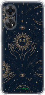 Силіконовий протиударний с посиленими кутами чехол Celestial Harmony: Sun & Moon Gold Mystic Pattern для Oppo Reno8 T - 6778sp-2969 изображение 