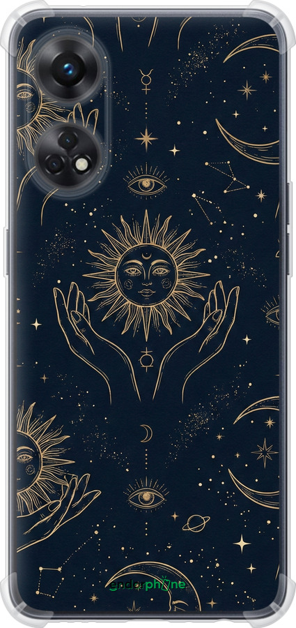 Силіконовий протиударний с посиленими кутами чехол Celestial Harmony: Sun & Moon Gold Mystic Pattern для Oppo Reno8 T - 6778sp-2969 изображение 