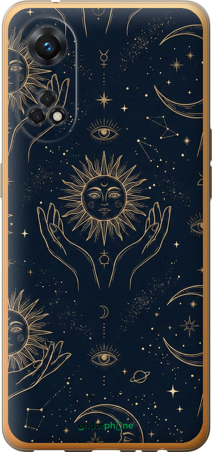 Силиконовый чехол Celestial Harmony: Sun & Moon Gold Mystic Pattern для Oppo Reno8 T - 6778u-2969 изображение 