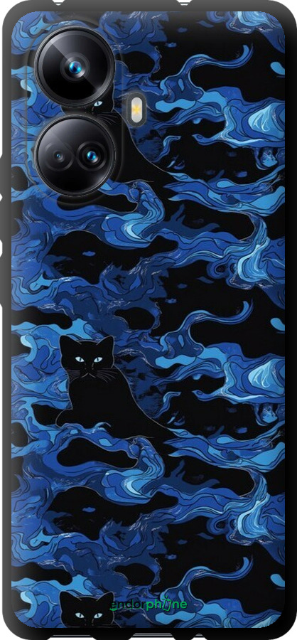 TPU чехол Абстрактный узор черных котов на синем фоне для Realme 10 Pro Plus - 6525b-2944 изображение 