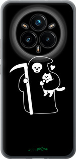 Силиконовый чехол Минималистичный арт: смерть и кошка для Realme 14 PRO + - 6529u-3968 изображение 