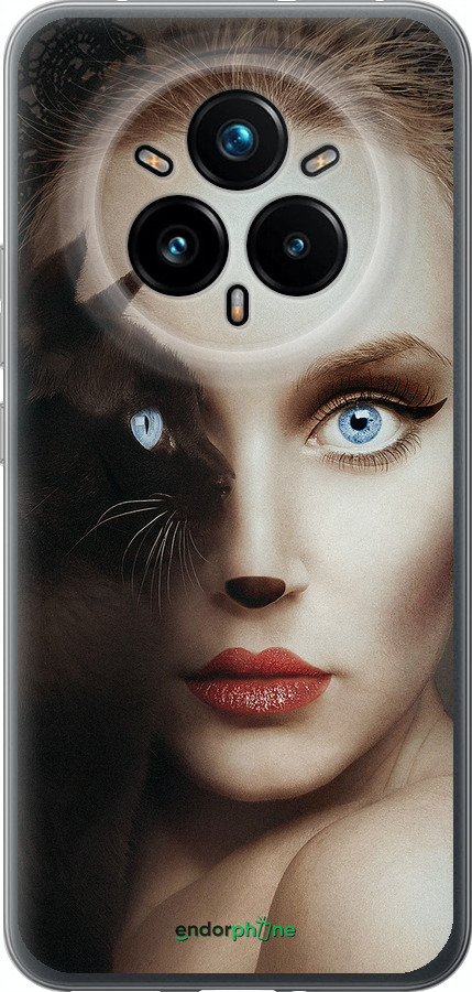Силиконовый чехол Взгляд женщины и кошки для Realme 14 PRO + - 4041u-3968 изображение 