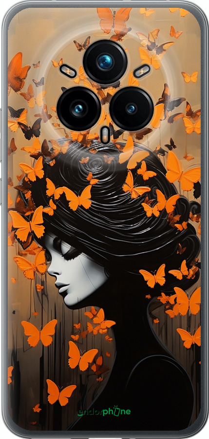 Силіконовий чехол Чохол для телефону Дівчина з помаранчевими метеликами для Realme 14 PRO + - 5940u-3968 изображение 