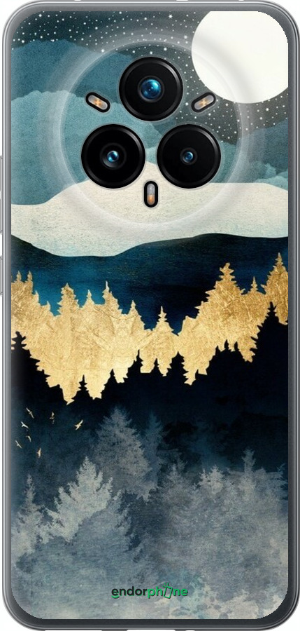 Силиконовый чехол Ночной пейзаж с лесом и горами для Realme 14 PRO + - 6493u-3968 изображение 