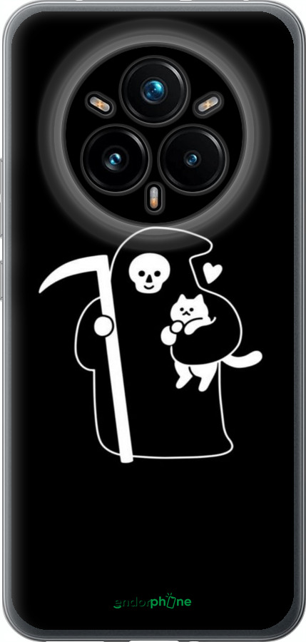 Силиконовый чехол Минималистичный арт: смерть и кошка для Realme 14 PRO + - 6529u-3968 изображение 