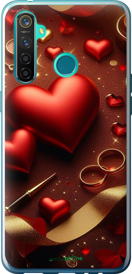 Силиконовый чехол Сердечки v3 для Realme 5 Pro - 5833u-1861 изображение 