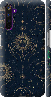 3D пластиковый матовый чехол Celestial Harmony: Sun & Moon Gold Mystic Pattern для Realme 6 Pro - 6778m-1893 изображение 