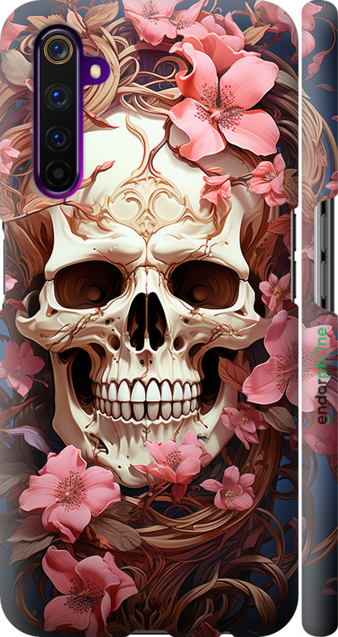 3D пластиковый матовый чехол Череп в розовых цветах для Realme 6 Pro - 5965m-1893 изображение 