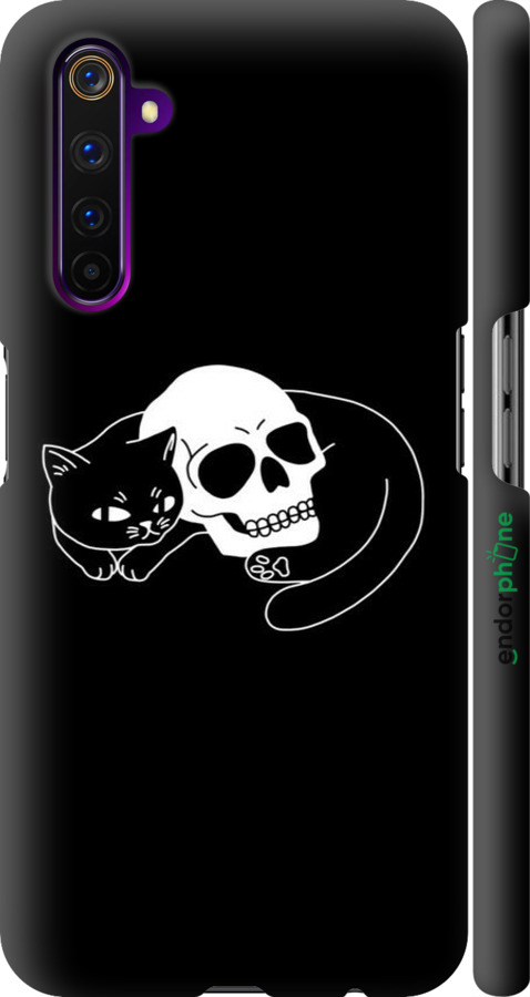 3D пластиковий матовий чехол Із зображенням кота та черепа для Realme 6 Pro - 6491m-1893 изображение 