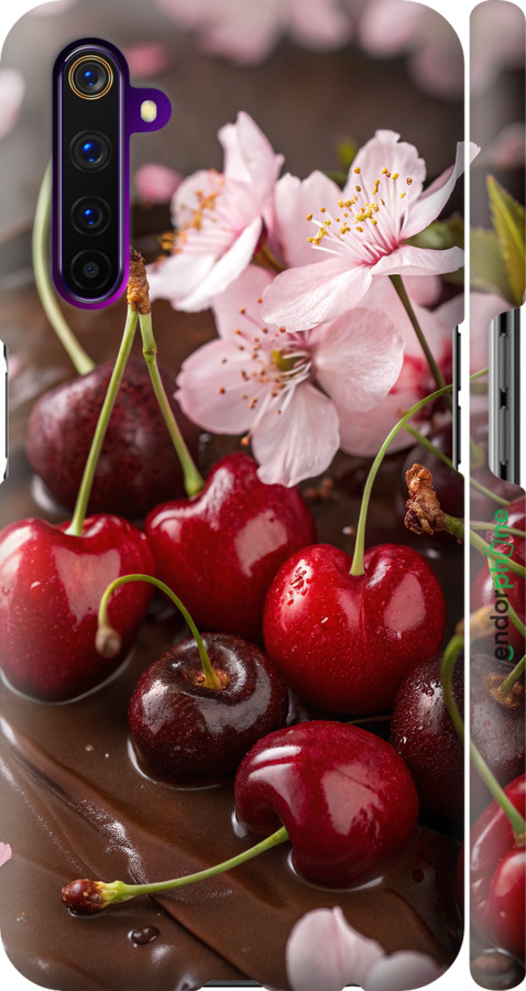 3D пластиковый матовый чехол Вишня в шоколаде для Realme 6 Pro - 6698m-1893 изображение 