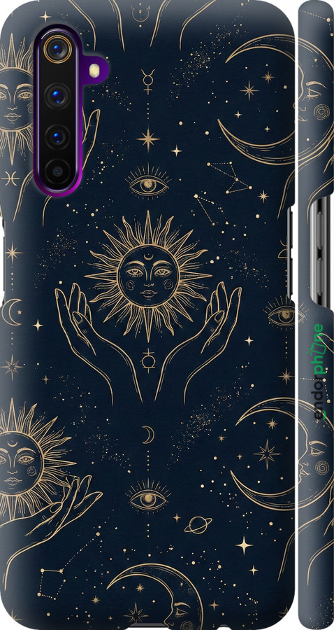 3D пластиковый матовый чехол Celestial Harmony: Sun & Moon Gold Mystic Pattern для Realme 6 Pro - 6778m-1893 изображение 