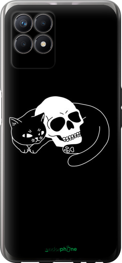 Силиконовый чехол С изображением кота и черепа для Realme 8i - 6491u-2518 изображение 