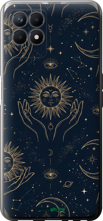 Силиконовый чехол Celestial Harmony: Sun & Moon Gold Mystic Pattern для Realme 8i - 6778u-2518 изображение 