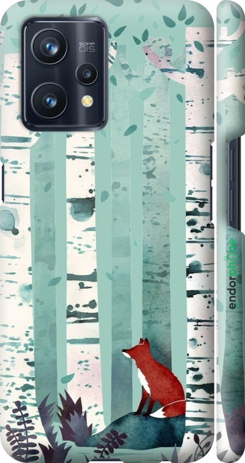 3D пластиковый матовый чехол Лис в зелёном лесу для Realme 9 Pro Plus - 6547m-2596 изображение 