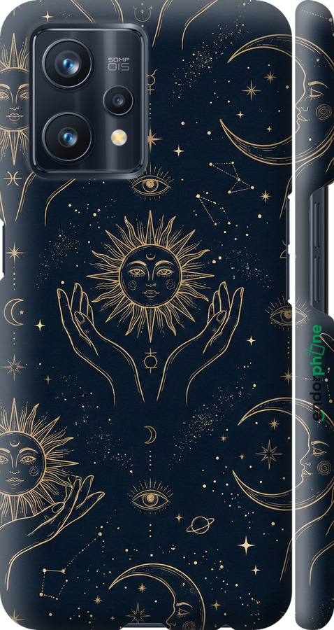 3D пластиковый матовый чехол Celestial Harmony: Sun & Moon Gold Mystic Pattern для Realme 9 - 6778m-2866 изображение 