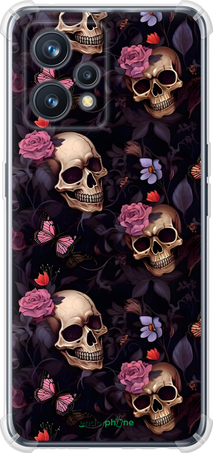 Силикон с усиленными углами чехол Черепа и розы для Realme 9 Pro Plus - 6316sp-2596 изображение 