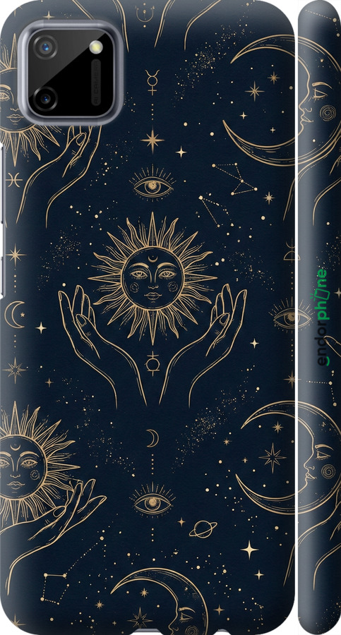 3D пластиковый матовый чехол Celestial Harmony: Sun & Moon Gold Mystic Pattern для Realme C11 2020 - 6778m-2031 изображение 